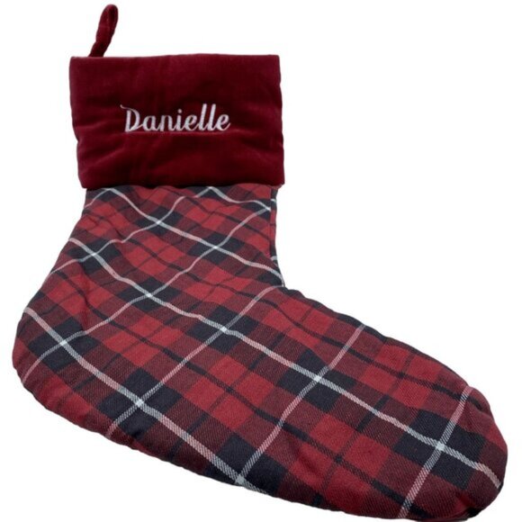 Pottery Barn Danielle Landon Plaid Christmas Holiday Xmas Stocking Red Black - Picture 11 of 12